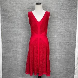 Tadashi Shoji Red Textured Lace Fit And Flare Dress Size 8